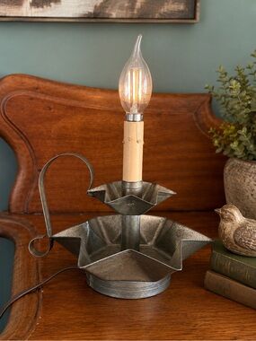 Primitive Pewter-Tone Two-Tier Candle-Style Table Lamp